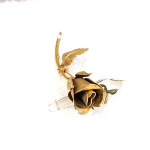Vintage 3D Rose Brooch, Gold Tone